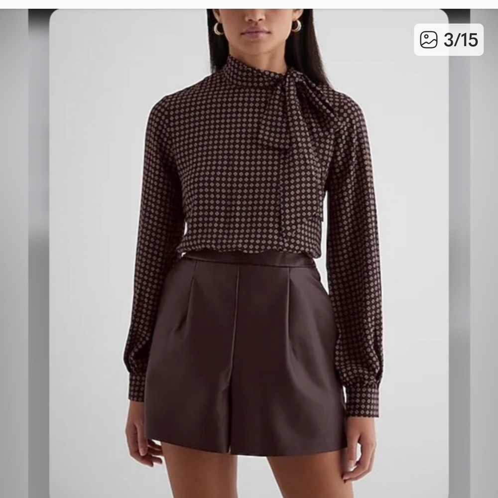 Express Brown And Burgundy Faux Leather Tie-Neck Romper